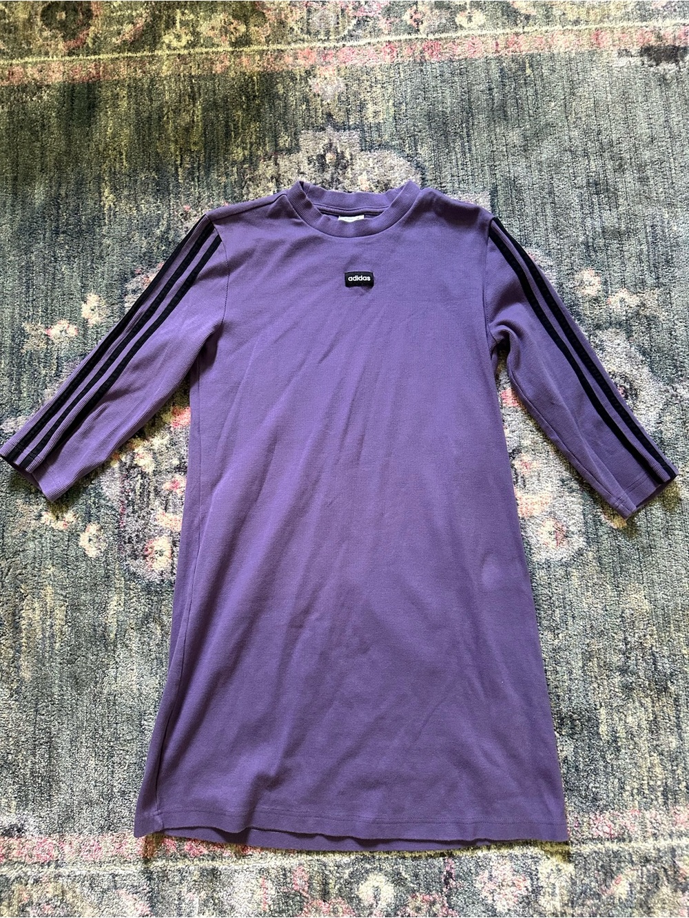 Retro adidas Purple Midi Dress with 3/4 Sleeves 90s Y2K Vibes Streetwear Chic M